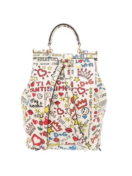 Dolce & Gabbana Shishiri Leather White Multicolor Backpack & main image 5